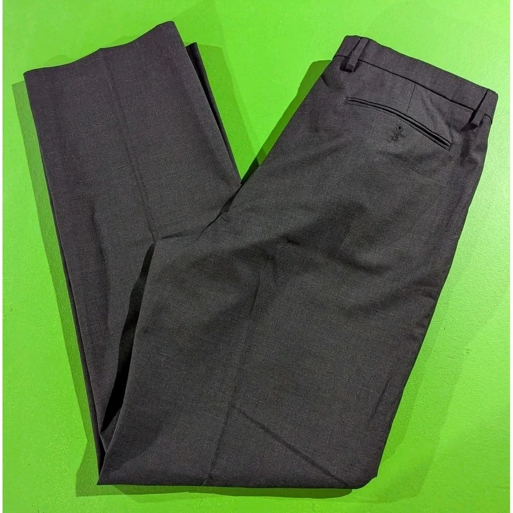Banana Republic Tailored Slim Fit Wool Dress Pants Charcoal Men's 38x33‎ Raw Hem